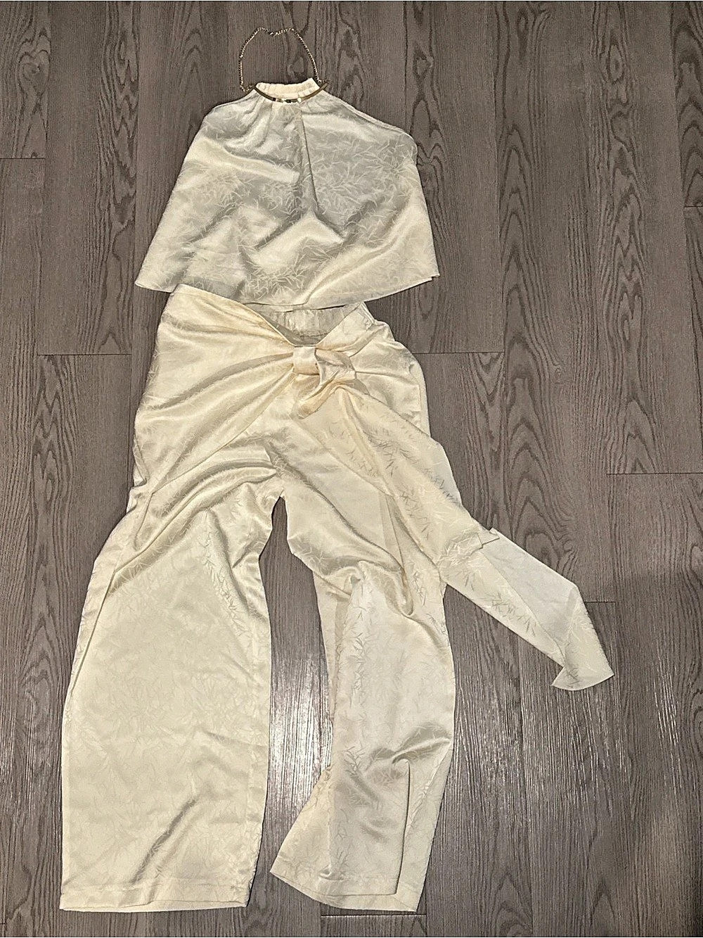 Cream Printed Wide-Leg 2 piece set